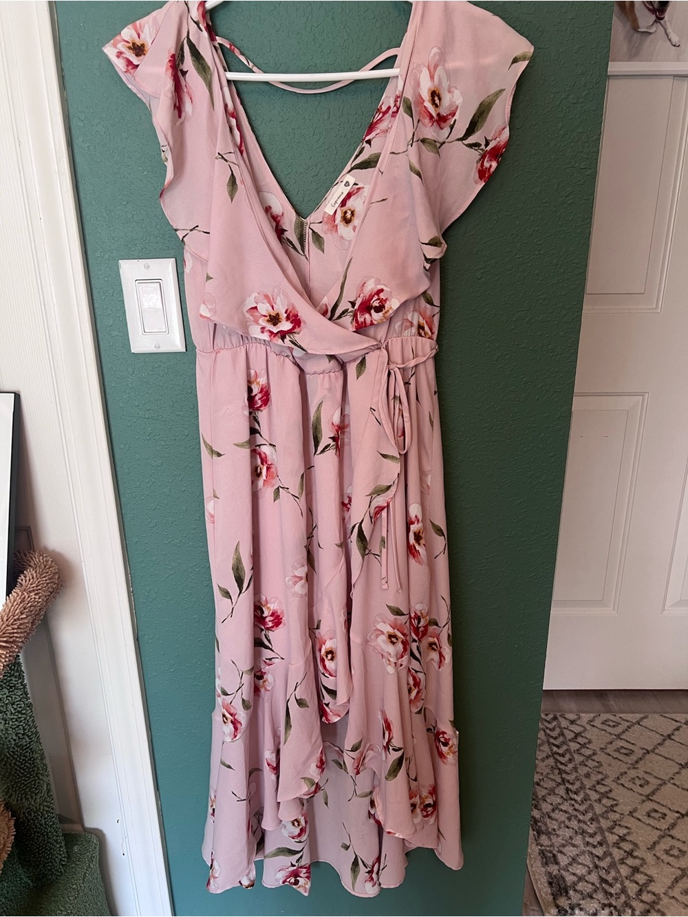 Soprano Pink Floral Midi Wrap Dress